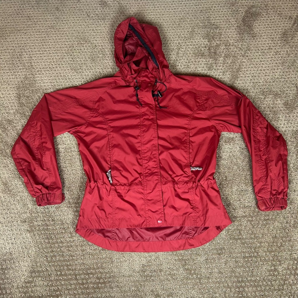 L.L.Bean Windbreaker Jacket Womens Small Red Hooded Cinched Waist 0PM86